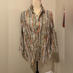 Multiples Stripes Tunic wooden buttons, wire collar, size Med, harvest colors